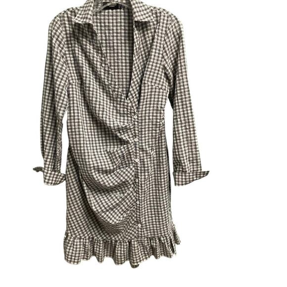 Missguided Maternity Plaid Size 4 Dress Ruffle Hem Buttons V-Neck - Picture 1 of 4